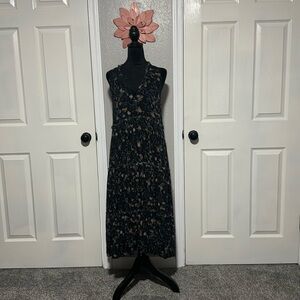 World Market black floral lightweight dress with distressed trim- size S/M